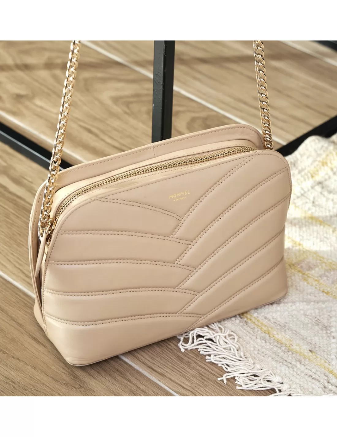 Mujer MONPIEL Bolsos De Piel Medianos | Bolsos Piel Mujer*Bolso Acolchado de Piel con Cadena Oro