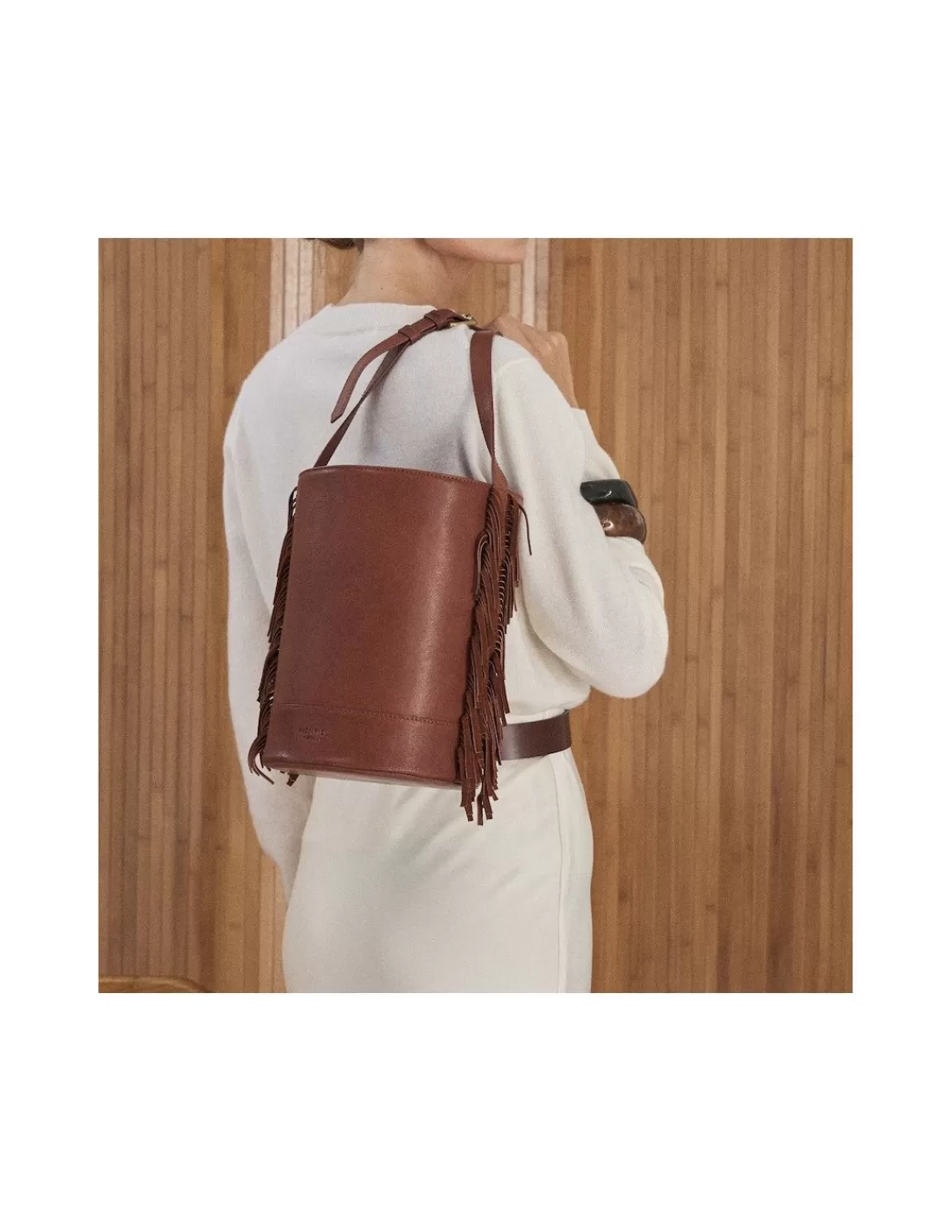 Mujer MONPIEL Bolsos De Piel Grandes | Bolsos Piel Mujer*Bolso de Cubo de piel con Flecos Grande Roma