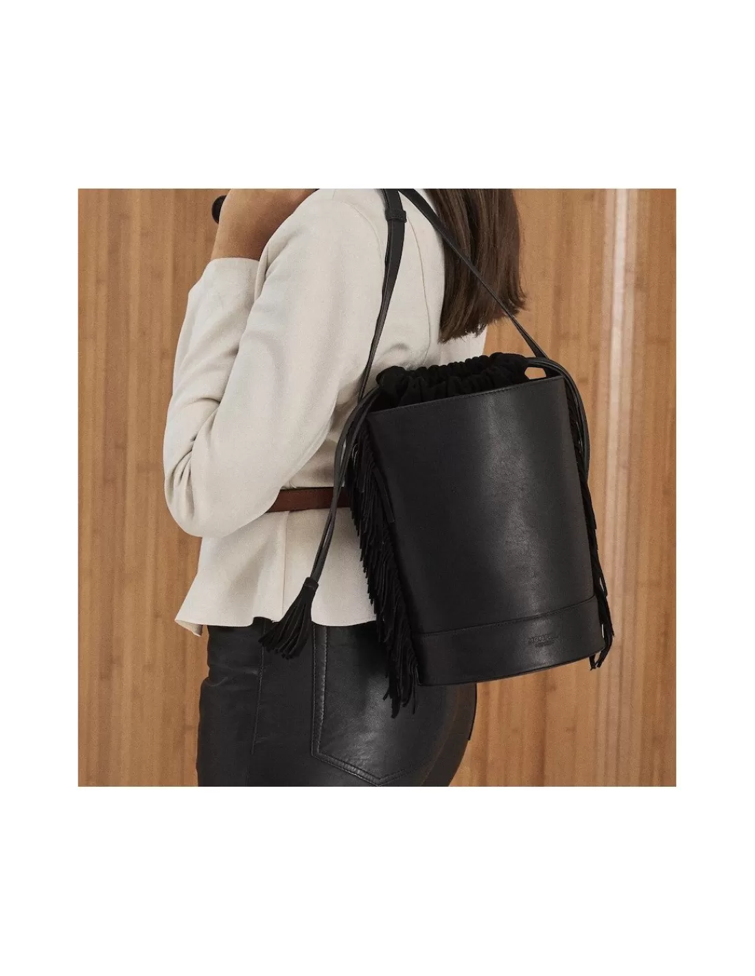 Mujer MONPIEL Bolsos De Piel Grandes | Bolsos Piel Mujer*Bolso de Cubo de piel con Flecos Grande Roma