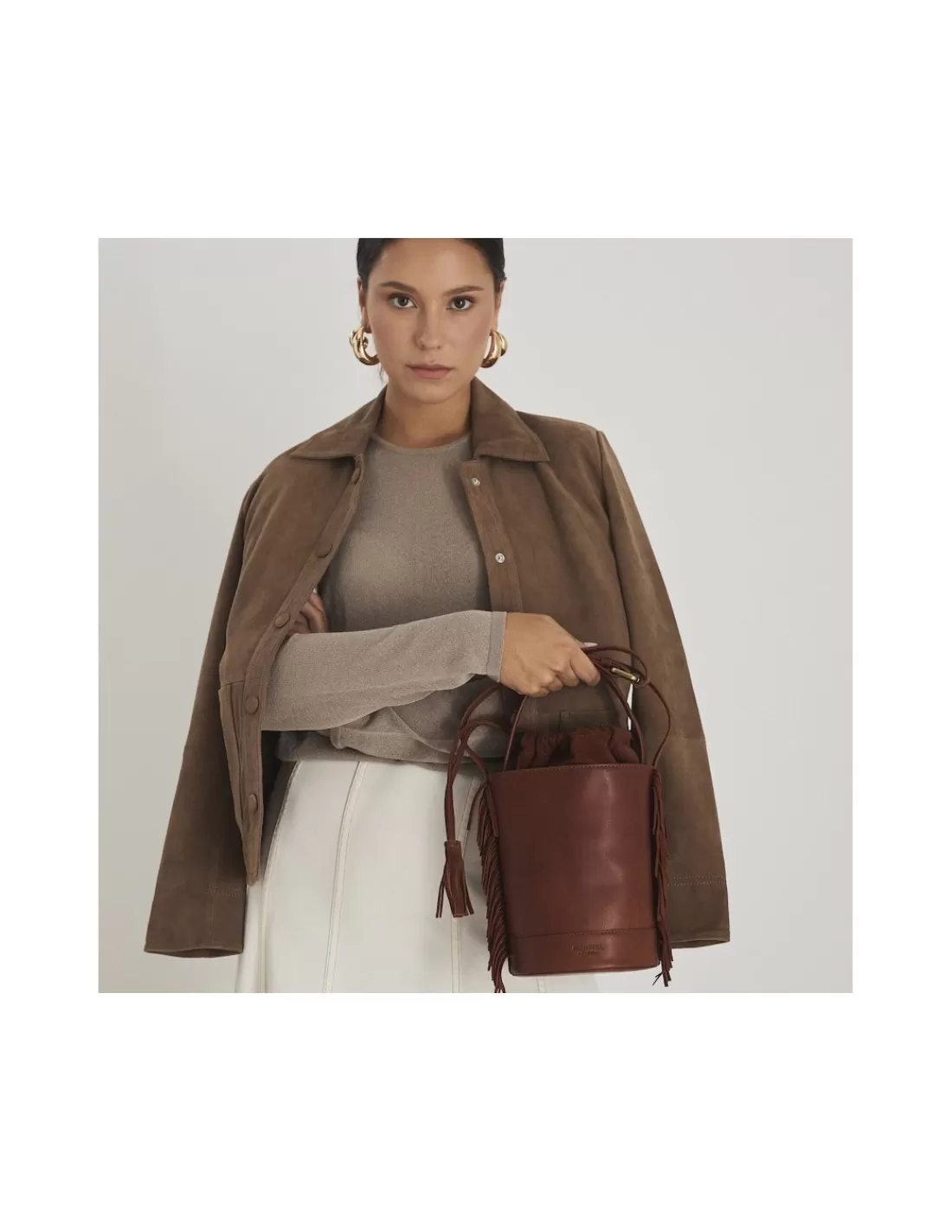 Mujer MONPIEL Bolsos De Piel Pequeños | Bolsos Piel Mujer*Bolso de Cubo de piel flecos Pequeno Roma